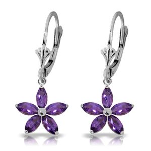 ALARRI 2.8 CTW 14K Solid White Gold Leverback Earrings Natural Amethyst