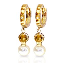 ALARRI 6.15 Carat 14K Solid Gold Huggie Earrings Pearl Citrine
