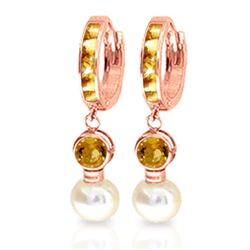 ALARRI 6.15 Carat 14K Solid Rose Gold Huggie Earrings Pearl Citrine