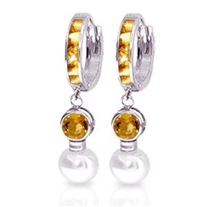 ALARRI 6.15 Carat 14K Solid White Gold Huggie Earrings Pearl Citrine