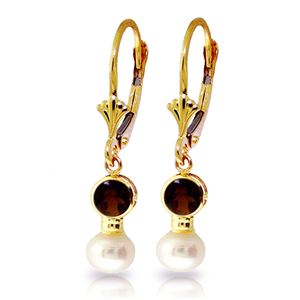 ALARRI 5.2 Carat 14K Solid Gold Leverback Earrings Pearl Garnet