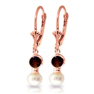 ALARRI 5.2 Carat 14K Solid Rose Gold Leverback Earrings Pearl Garnet