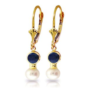 ALARRI 5.2 Carat 14K Solid Gold Leverback Earrings Pearl Sapphire