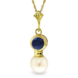 ALARRI 2.48 Carat 14K Solid Gold Necklace Sapphire Pearl