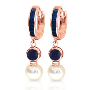 ALARRI 6.65 CTW 14K Solid Rose Gold Huggie Earrings Pearl Sapphire