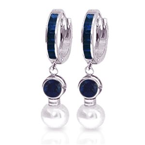 ALARRI 6.65 Carat 14K Solid White Gold Huggie Earrings Pearl Sapphire