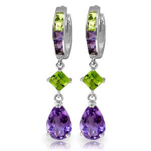 ALARRI 5.38 CTW 14K Solid White Gold Huggie Earrings Peridot Amethyst