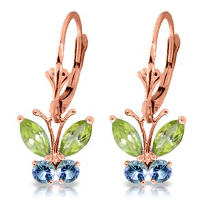 ALARRI 1.24 Carat 14K Solid Rose Gold Butterfly Earrings Peridot Blue Topaz