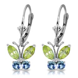 ALARRI 1.24 CTW 14K Solid White Gold Butterfly Earrings Peridot Blue Topaz