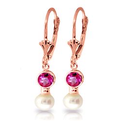 ALARRI 2.7 Carat 14K Solid Rose Gold Leverback Earrings Pearl Pink Topaz