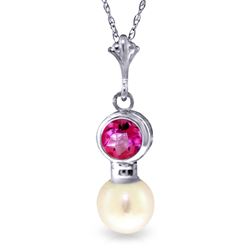 ALARRI 1.23 Carat 14K Solid White Gold Une Valse Pink Topaz Pearl Necklace