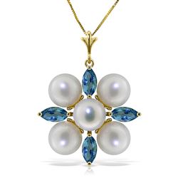 ALARRI 6.3 CTW 14K Solid Gold Grinning Lover Blue Topaz Pearl Necklace