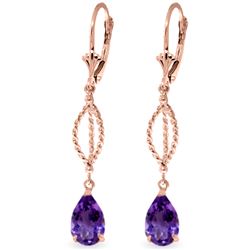 ALARRI 3 Carat 14K Solid Rose Gold Earrings Dangling Amethyst