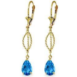 ALARRI 3 Carat 14K Solid Gold Fleur De Lis Blue Topaz Earrings