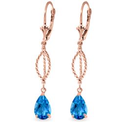 ALARRI 3 Carat 14K Solid Rose Gold Earrings Dangling Blue Topaz