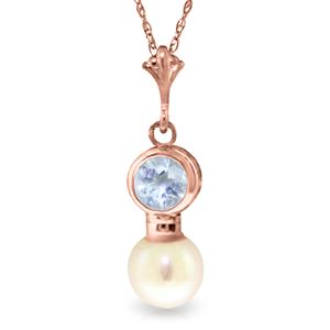 ALARRI 14K Solid Rose Gold Necklace w/ Aquamarine & Pearl