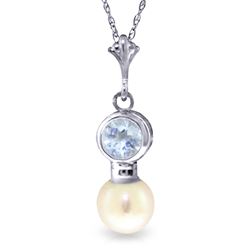 ALARRI 1.23 Carat 14K Solid White Gold Necklace Aquamarine Pearl