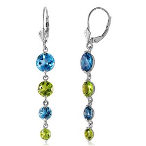 ALARRI 7.8 Carat 14K Solid White Gold Delightful Notes Blue Topaz Peridot Earrings