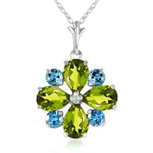 ALARRI 2.43 CTW 14K Solid White Gold Necklace Peridot Blue Topaz