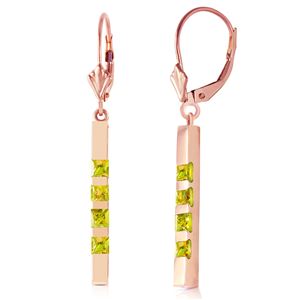 ALARRI 14K Solid Rose Gold Leverback Earrings Bar w/ Natural Peridots