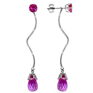 ALARRI 6.8 Carat 14K Solid White Gold Stud Drops Earrings Natural Pink Topaz