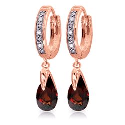 ALARRI 2.53 Carat 14K Solid Rose Gold Diamond Pear Garnet Drop Hoops