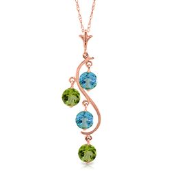 ALARRI 14K Solid Rose Gold Necklace w/ Natural Peridots & Blue Topaz