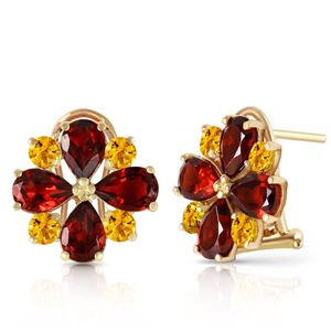 ALARRI 4.85 CTW 14K Solid Gold French Clips Earrings Garnet Citrine