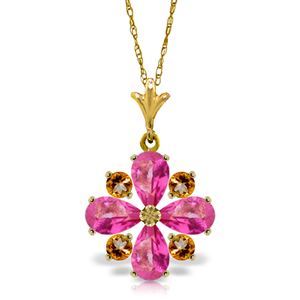 ALARRI 2.43 CTW 14K Solid Gold Necklace Natural Pink Topaz Citrine