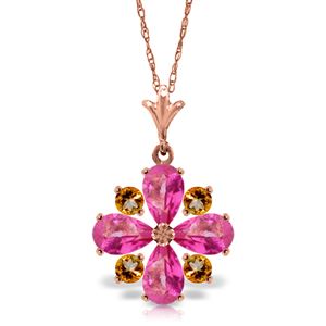 ALARRI 2.43 Carat 14K Solid Rose Gold Necklace Natural Pink Topaz Citrine