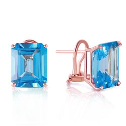 ALARRI 14 Carat 14K Solid Rose Gold Octagon Blue Topaz Earrings