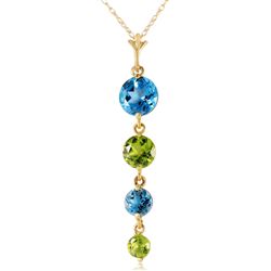 ALARRI 3.9 Carat 14K Solid Gold Grass Is Singing Blue Topaz Peridot Necklace