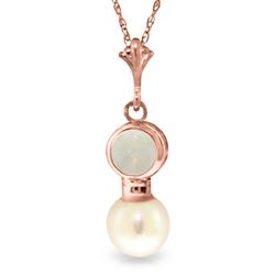 ALARRI 14K Solid Rose Gold Necklace w/ Natural Opal & Pearl