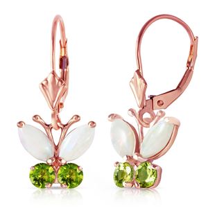 ALARRI 1.39 Carat 14K Solid Rose Gold Butterfly Earrings Opal Peridot