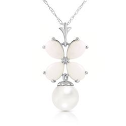 ALARRI 3 CTW 14K Solid White Gold Kralice Opal Pearl Necklace