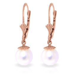 ALARRI 4 Carat 14K Solid Rose Gold Leverback Earrings Natural Pearl