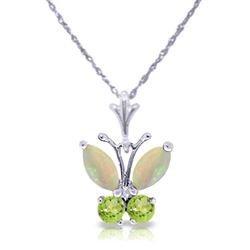 ALARRI 0.7 Carat 14K Solid White Gold Butterfly Necklace Opal Peridot