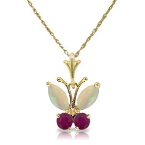 ALARRI 0.7 Carat 14K Solid Gold Butterfly Necklace Opal Ruby