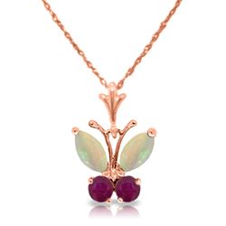 ALARRI 0.7 Carat 14K Solid Rose Gold Butterfly Necklace Opal Ruby