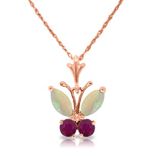 ALARRI 0.7 Carat 14K Solid Rose Gold Butterfly Necklace Opal Ruby
