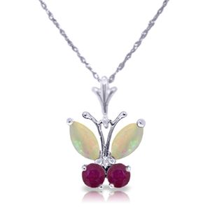 ALARRI 0.7 Carat 14K Solid White Gold Butterfly Necklace Opal Ruby