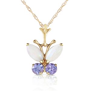 ALARRI 0.7 CTW 14K Solid Gold Butterfly Necklace Opal Tanzanite