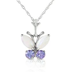 ALARRI 0.7 Carat 14K Solid White Gold Butterfly Necklace Opal Tanzanite