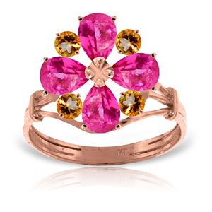 ALARRI 14K Solid Rose Gold Ring w/ Natural Pink Topaz & Citrine