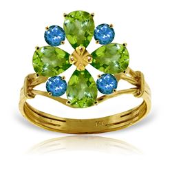 ALARRI 2.43 Carat 14K Solid Gold Ring Natural Peridot Blue Topaz