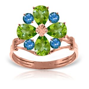 ALARRI 14K Solid Rose Gold Ring w/ Natural Peridot & Blue Topaz