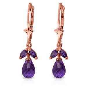 ALARRI 3.4 Carat 14K Solid Rose Gold Amethyst Briolette Drop Earrings