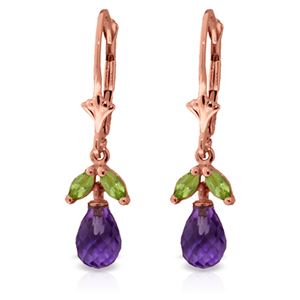 ALARRI 3.4 Carat 14K Solid Rose Gold Amethyst Peridot Briolette Earrings