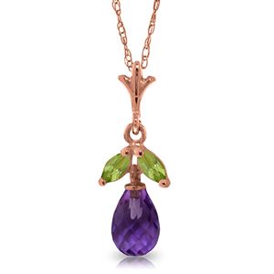 ALARRI 14K Solid Rose Gold Necklace w/ Purple Amethyst & Peridots