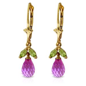 ALARRI 3.4 CTW 14K Solid Gold Leverback Earrings Pink Topaz Peridot